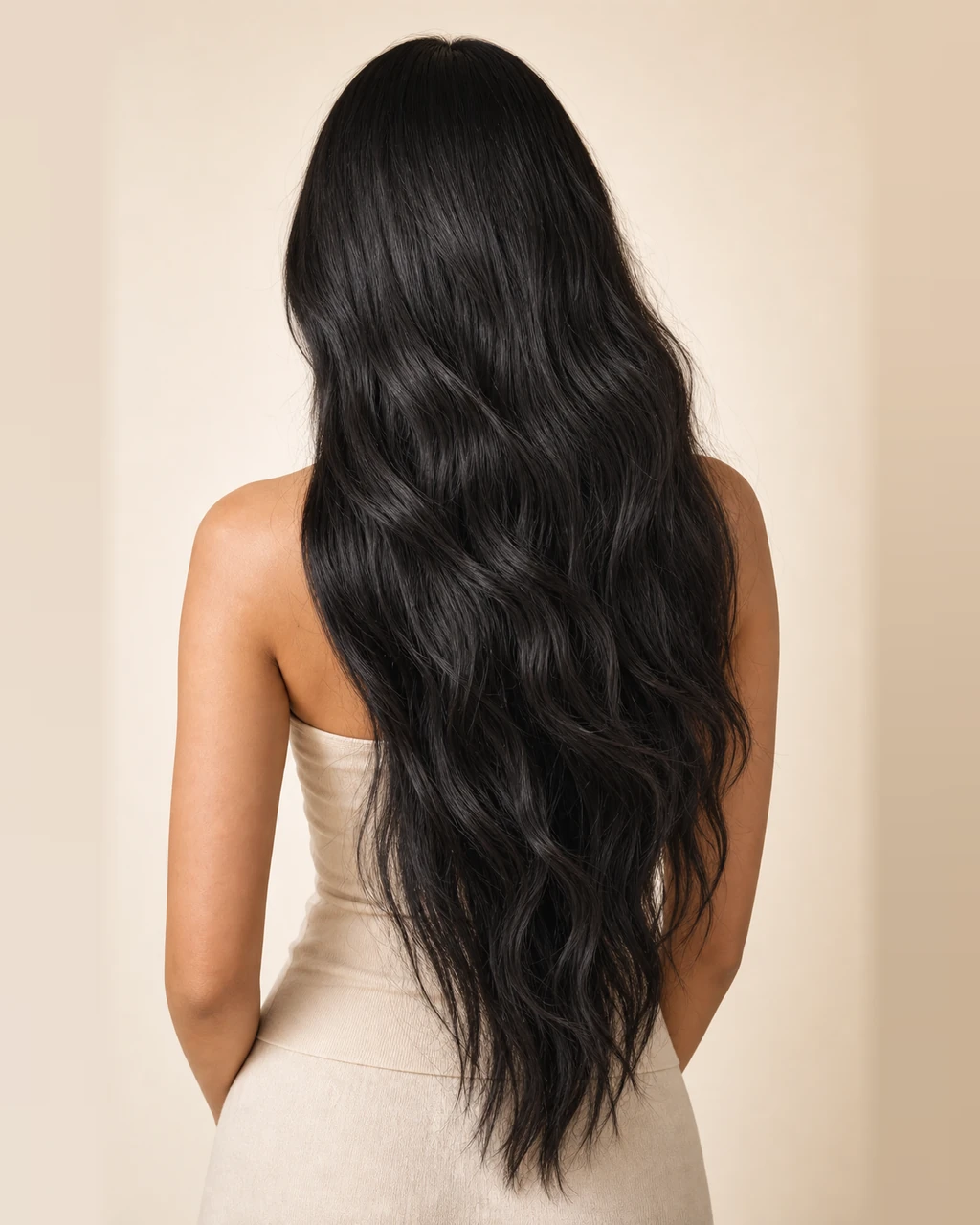 Vista traseira de cabelo longo com ondas suaves